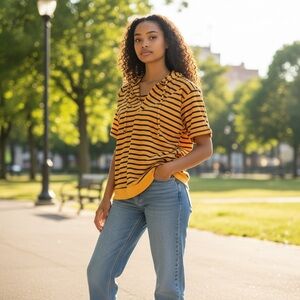 Easel Vibrant Mustard and Navy striped, size medium jersey.